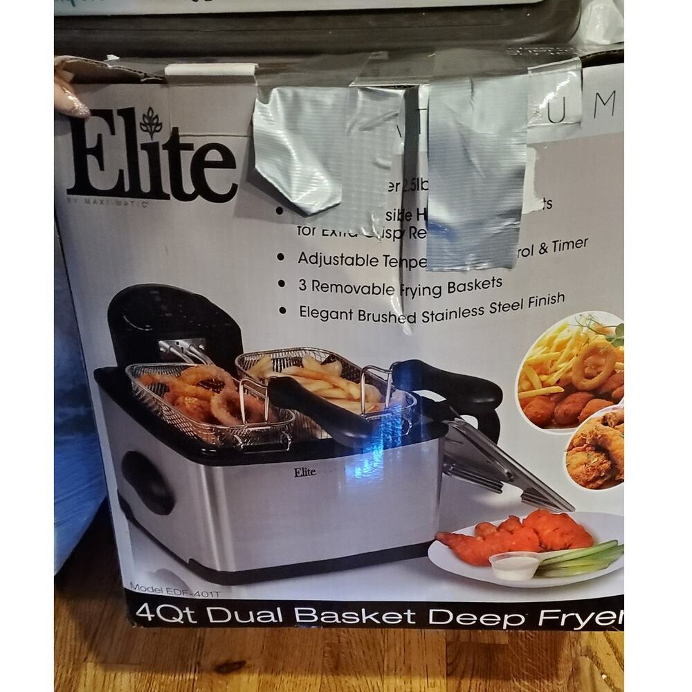 Elite Stainless Dual Basket Deep Fryer 4Qt Open Box
